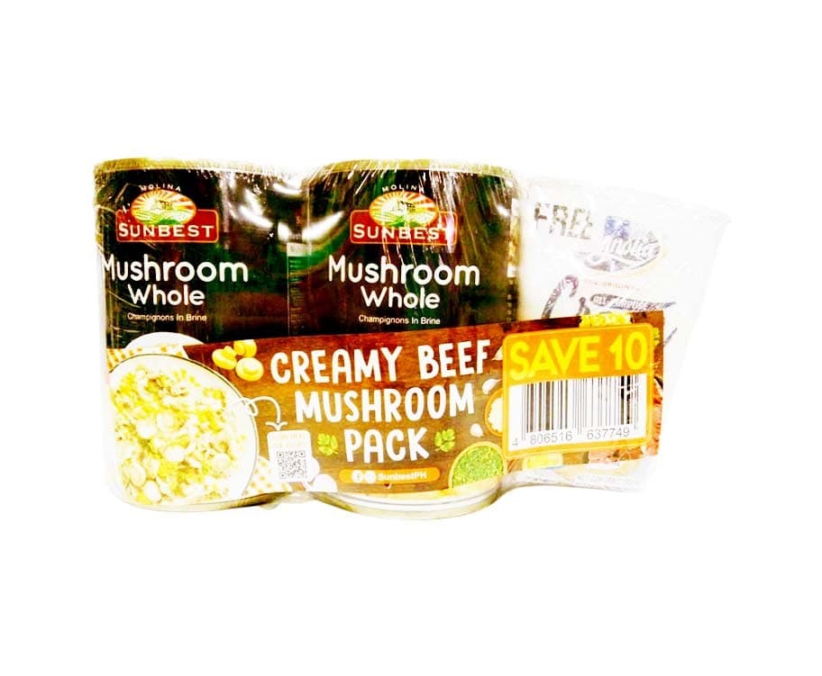 Molina Sunbest Mushroom Whole Champignons in Brine (2 Packs x 425g) + Free Magnolia All Purpose Cream 110mL