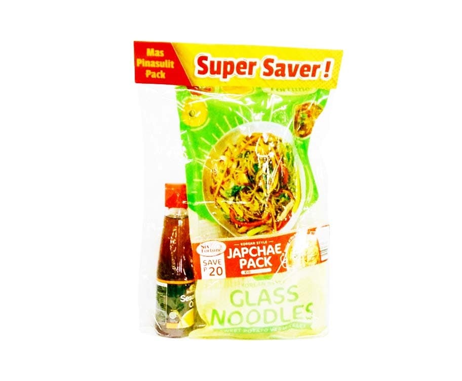 Six Fortune Korean Style Glass Noodles Sweet Potato Vermicelli 300g + Sunbest Sesame Oil 210mL