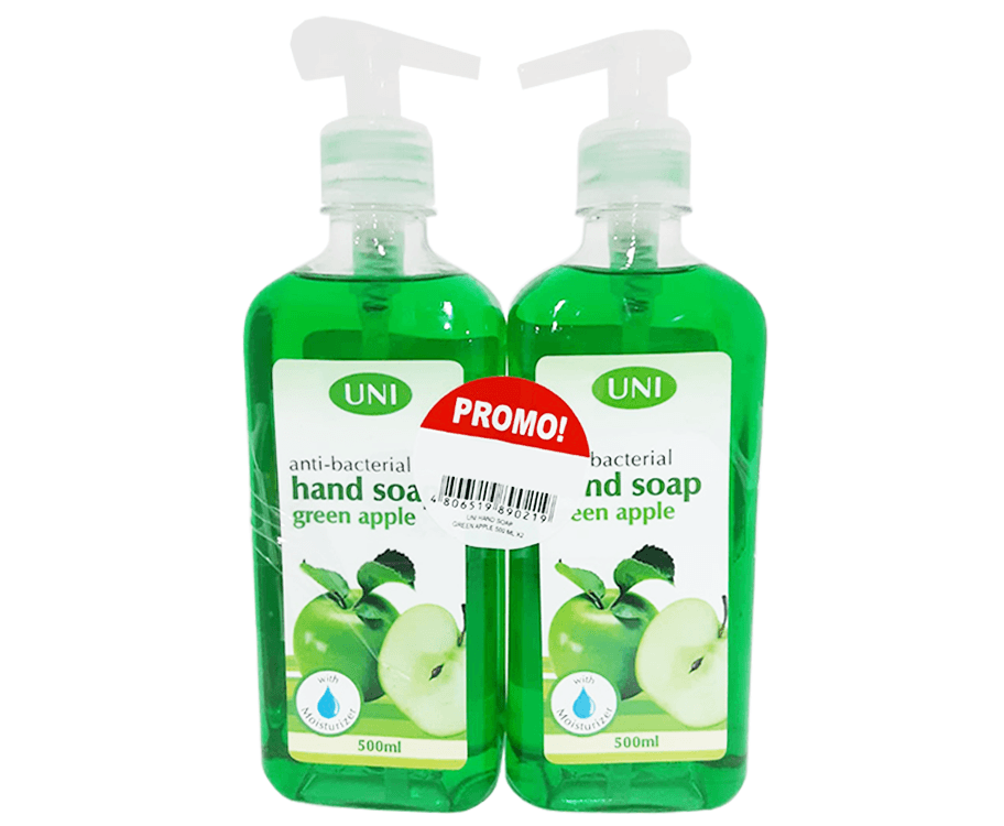 Uni Anti-Bacterial Hand Soap Green Apple With Moisturizer (2 Packs x 500mL)
