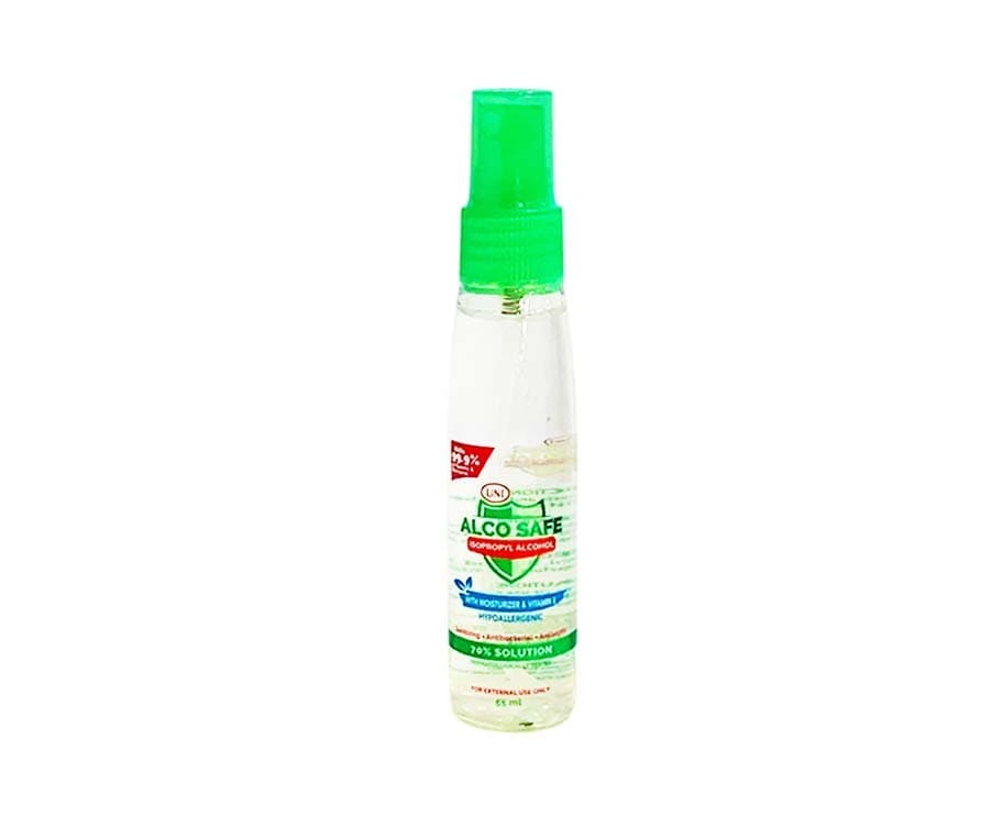 Uni Alco Safe Isopropyl Alcohol with Moisturizer & Vitamin E Hypoallergenic 70% Solution 55mL