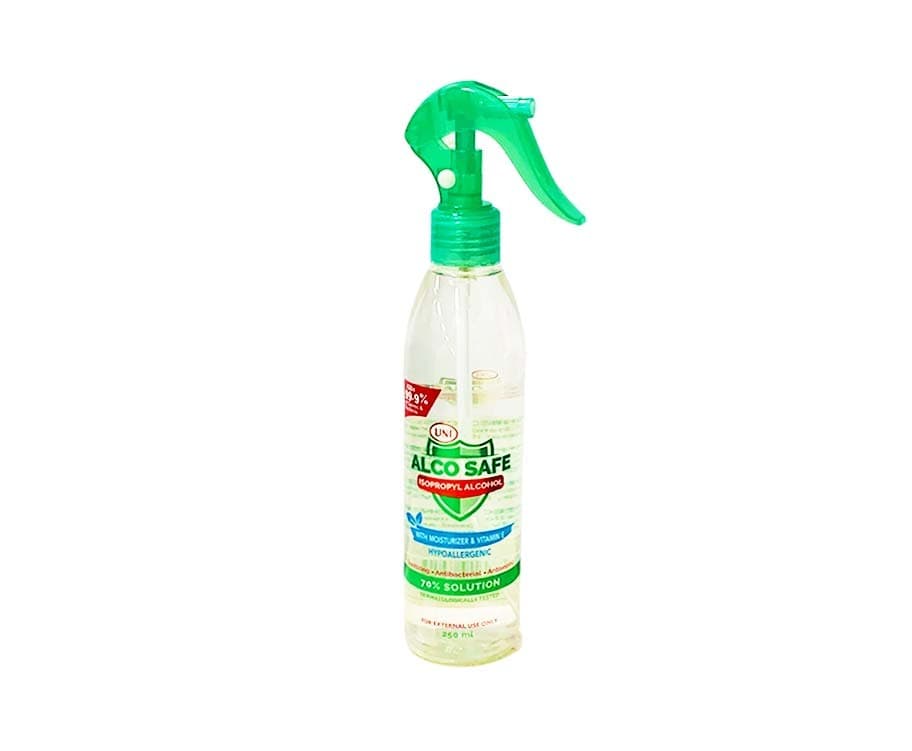 Uni Alco Safe Isopropyl Alcohol 70% Solution Hypoallergenic with Moisturizer & Vitamin E 250mL
