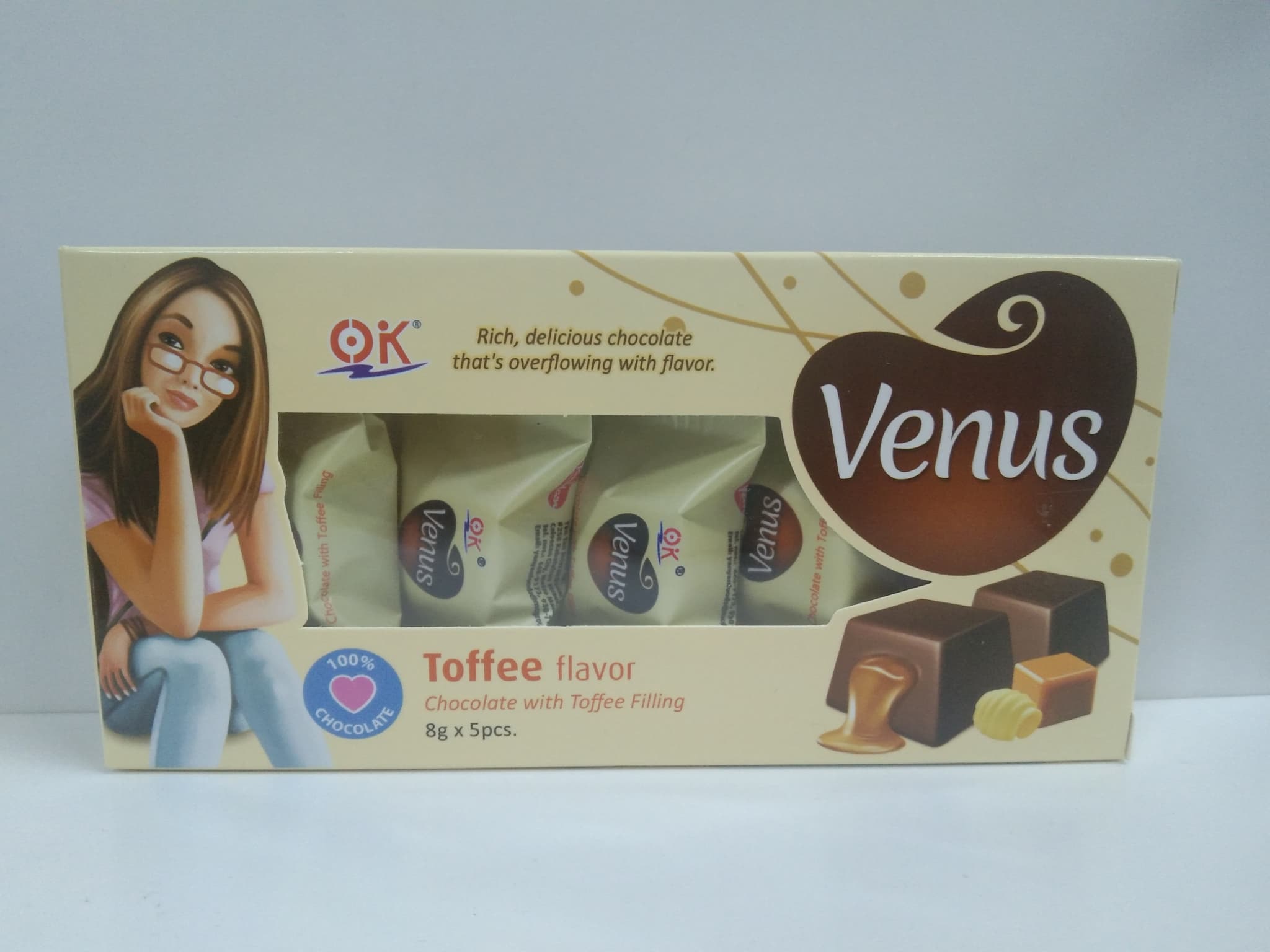 Venus Toffee Flavor Chocolate with Toffee Filling (8g x 5pcs)