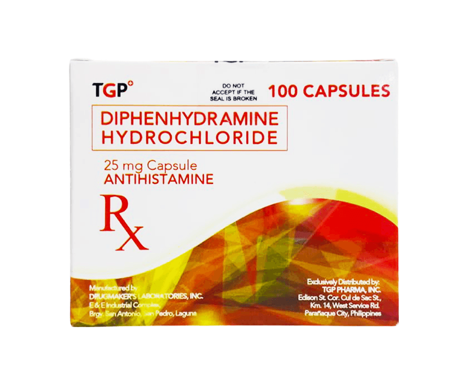 TGP Diphenhydramine Hydrochloride 25mg 100 Capsules Antihistamine