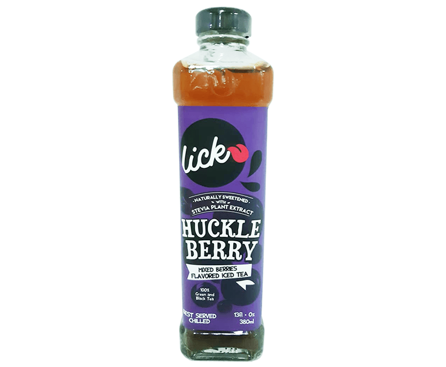 Lick Naturally Sweetened with Stevia Plant Extract Huckle Berry Mixed Berries Flavored Iced Tea 380mL