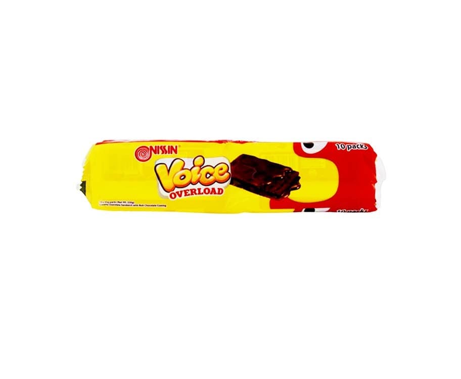Nissin Voice Overload Creamy Chocolate Sandwich with Rich Chocolate Coating (10 Packs x 25g)
