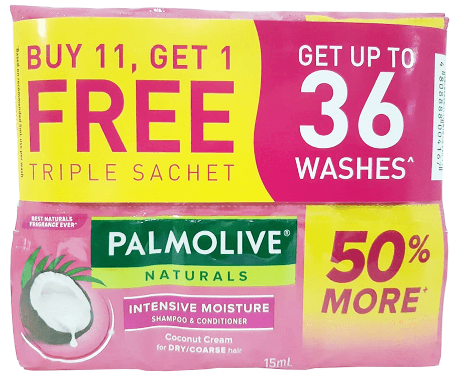 Palmolive Naturals Intensive Moisture Shampoo & Conditioner Coconut Cream (12 Packs x 15mL)