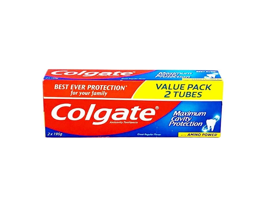 Colgate Anticavity Toothpaste Maximum Cavity Protection with Amino Power Great Regular Flavor Value Pack (2 Tubes x 195g)