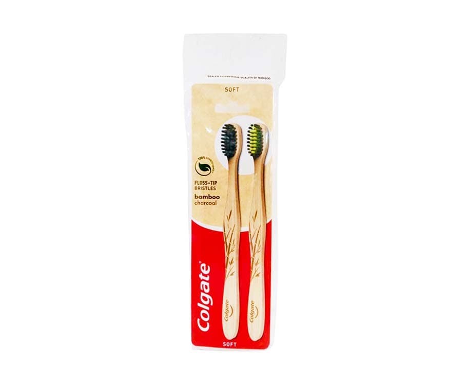 Colgate Bamboo Charcoal Floss-Tip Bristles Soft Toothbrush 2 Pieces