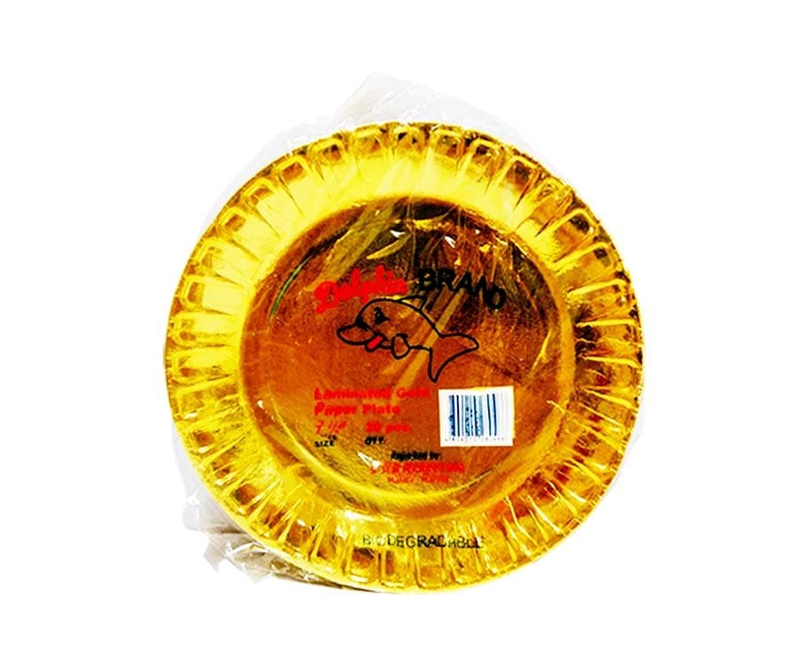 Dolphin Brand Laminated Gold Paper Plate 7 1/4 Inches 20 Pieces