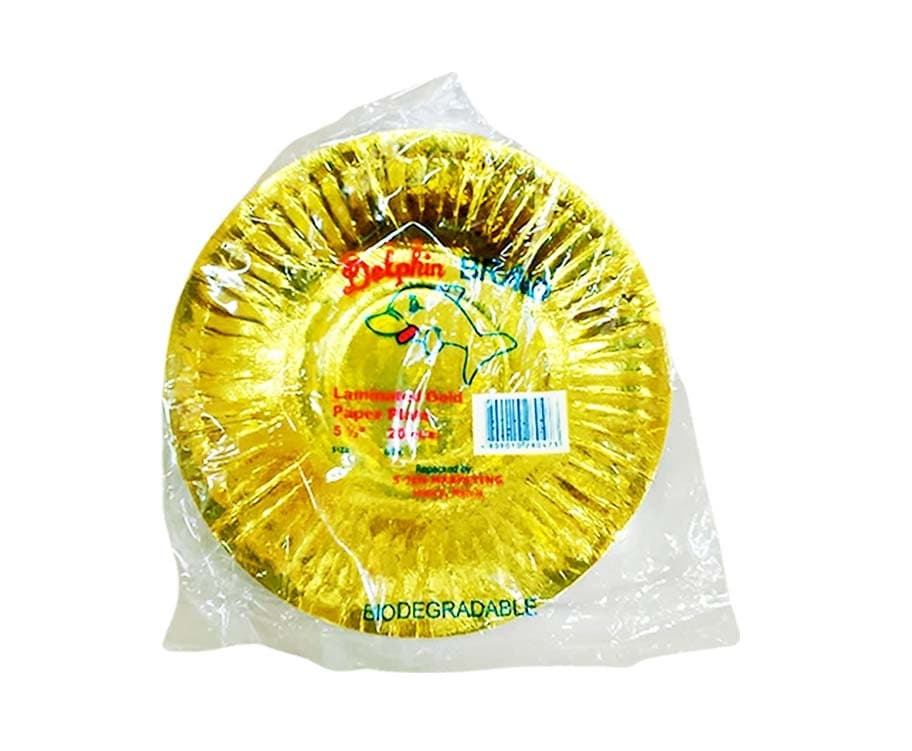Dolphin Brand Biodegradable Laminated Gold Paper Plate 5 1/2" 20 Pieces