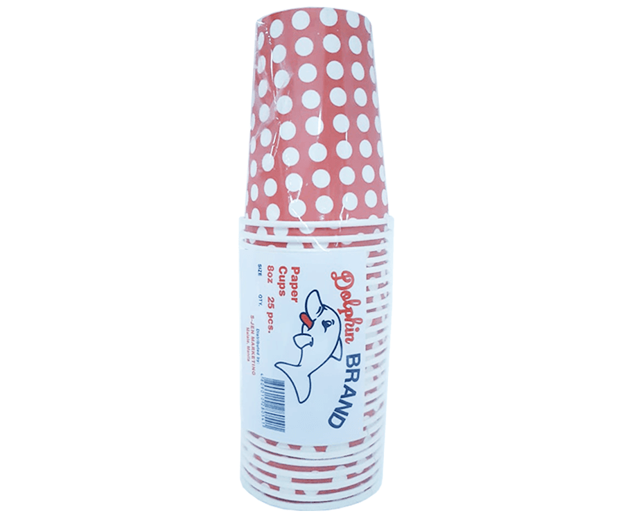 Dolphin Brand Printed Paper Cups 8oz 25 Pieces