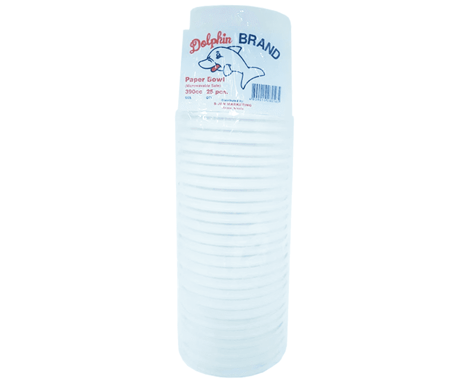 Dolphin Paper Bowl (Microwavable Safe) 390cc 25 Pieces