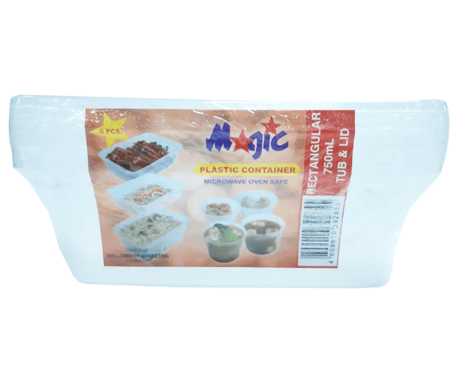 Magic Plastic Container Microwave Oven Safe Rectangular Tub & Lid 5 Pieces 750mL