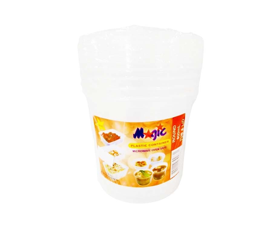 Magic Plastic Container Round Tub & Lid 800mL 5 Pieces