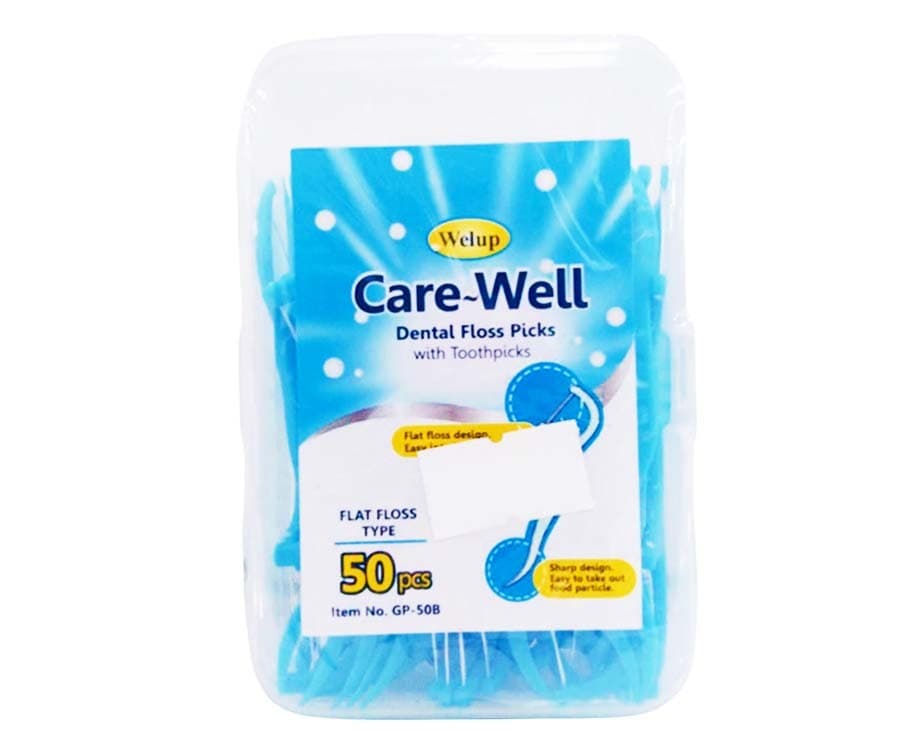 Welup Care-Well Dental Floss Picks with Toothpicks Flat Floss Type 50 Pieces