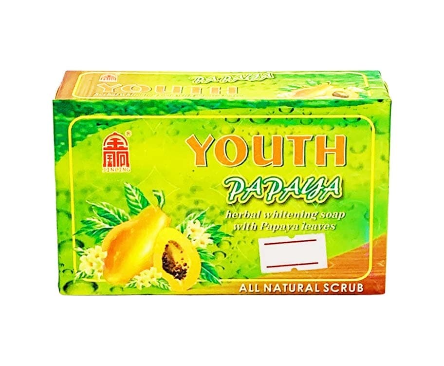 Jin Ling Youth Papaya Herbal Whitening Soap with Papaya Leaves All Natural Scrub 135g