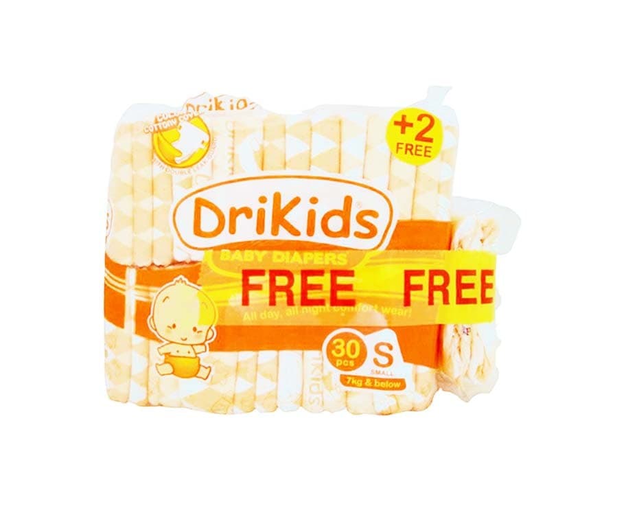 DriKids Baby Diapers 30+2 Pieces Small 7kg & Below
