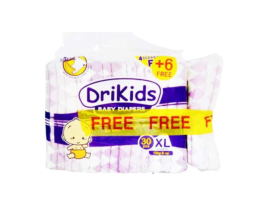 DriKids Baby Diapers 30+6 Pieces XL 13kg & Up