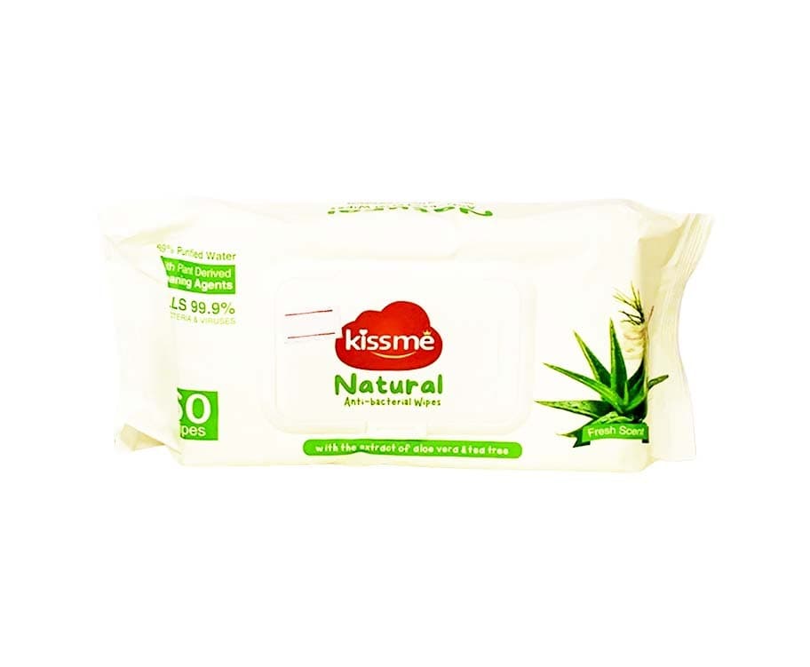 Kissme Natural Anti-Bacterial Wipes Fresh Scent with the Extract of Aloe Vera & Tea Tree 60 Wipes