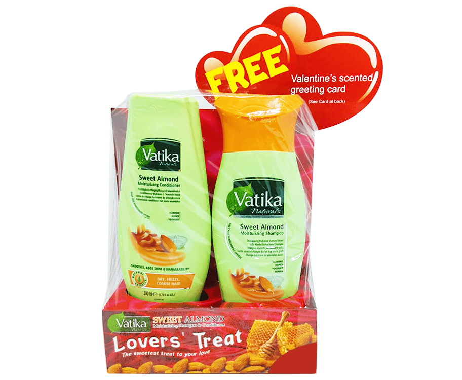 Vatika Naturals Sweet Almond Moisturizing Shampoo & Conditioner Lovers' Treat + Free Valentine's Scented Greeting Card