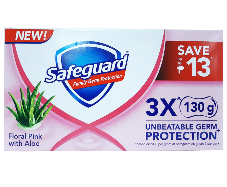Safeguard Family Germ Protection Floral Pink With Aloe (3 Packs x 130g)