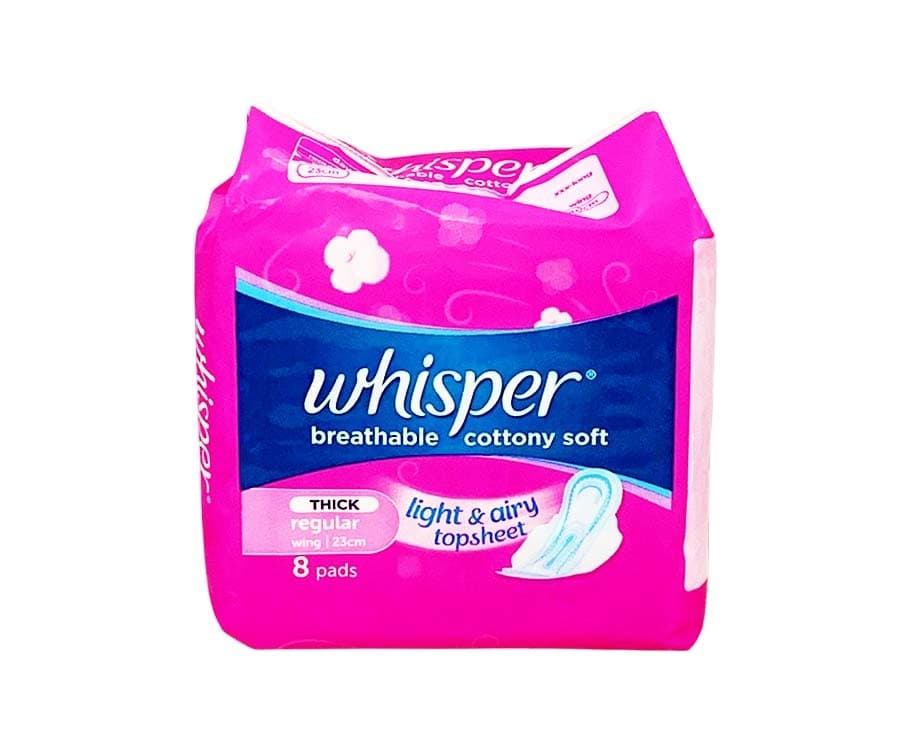 Whisper Breathable Cottony Soft Thick Regular Wing 23cm 8 Pads