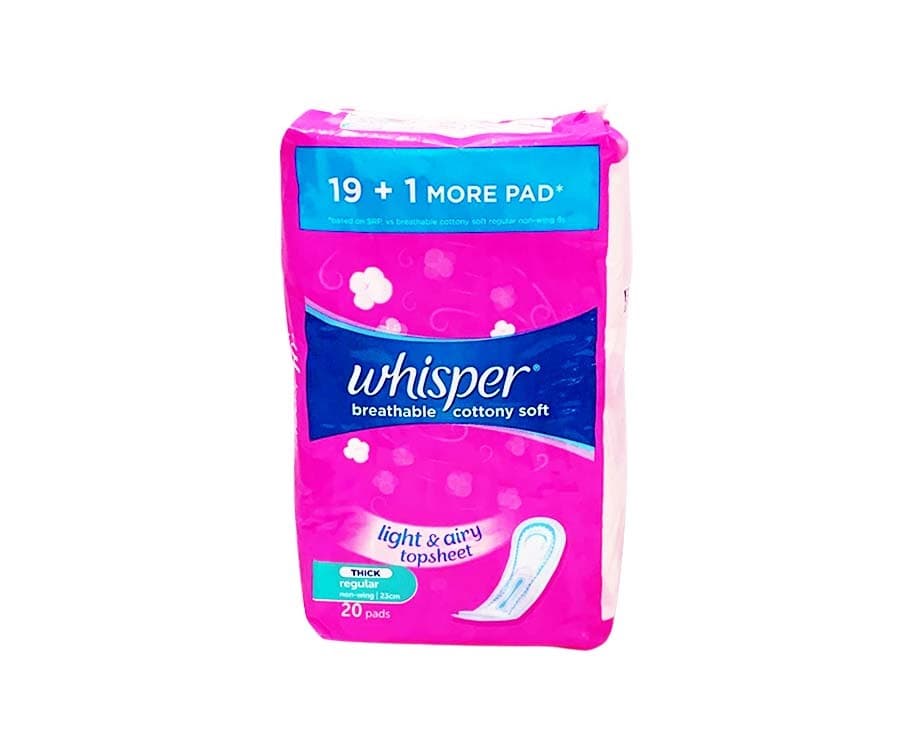 Whisper Breathable Cottony Soft Thick Regular Non-Wing 23cm 20 Pads