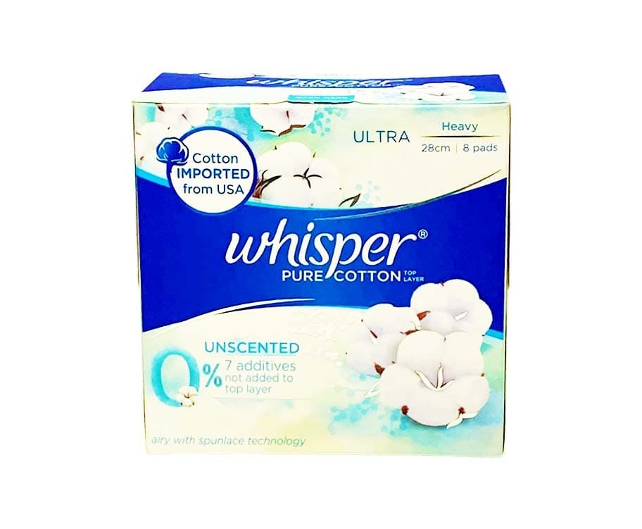 Whisper Pure Cotton Top Layer Unscented Ultra Heavy 28cm 8 Pads