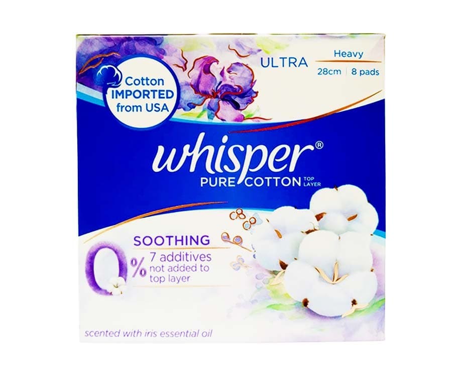 Whisper Pure Cotton Ultra Heavy Soothing 8 Pads