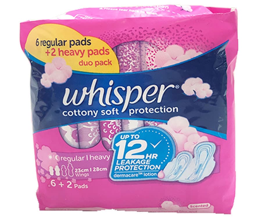 Whisper Cottony Soft Protection 6 Regular + 2 Heavy Pads