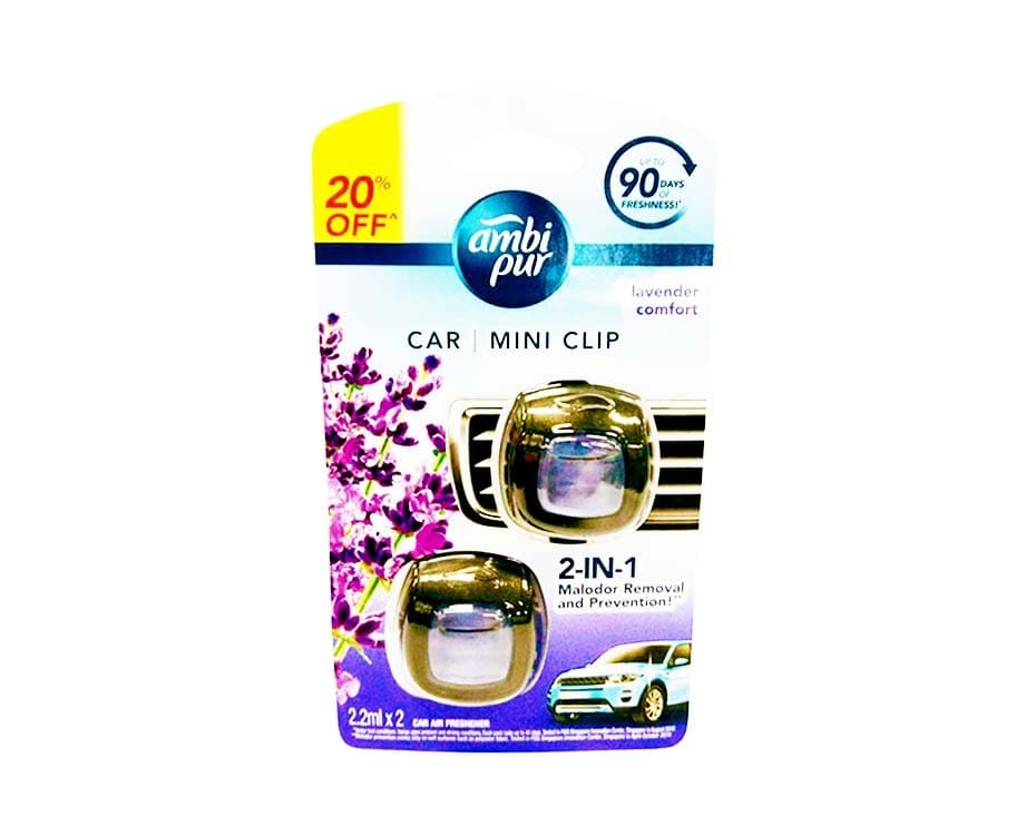 Ambi Pur Car Mini Clip 2-in-1 Malodor Removal and Prevention Lavender Comfort 2.2mL x 2 Car Air Freshener