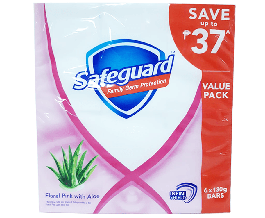 Safeguard Family Germ Protection Floral Pink With Aloe Value Pack (6 Bars x 130g)