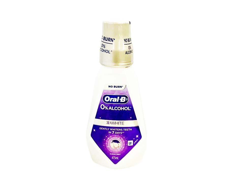 Oral-B No Burn 0% Alcohol 3D White Clean Mint Mouthwash 473mL