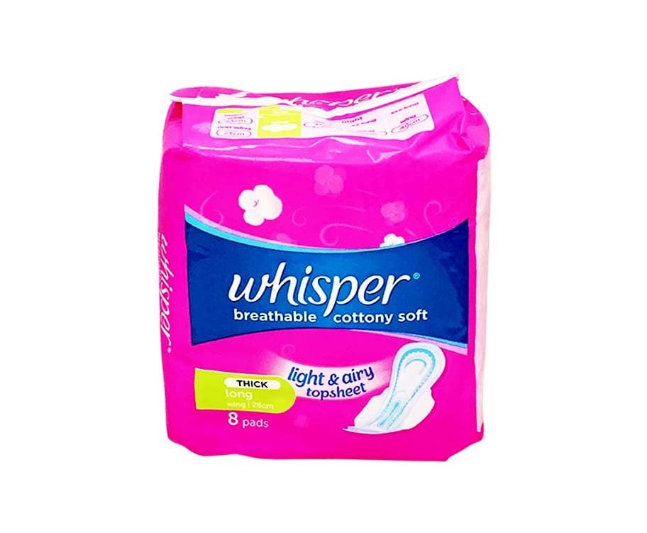 Whisper Breathable Cottony Soft Thick Long Wing 28cm 8 Pads