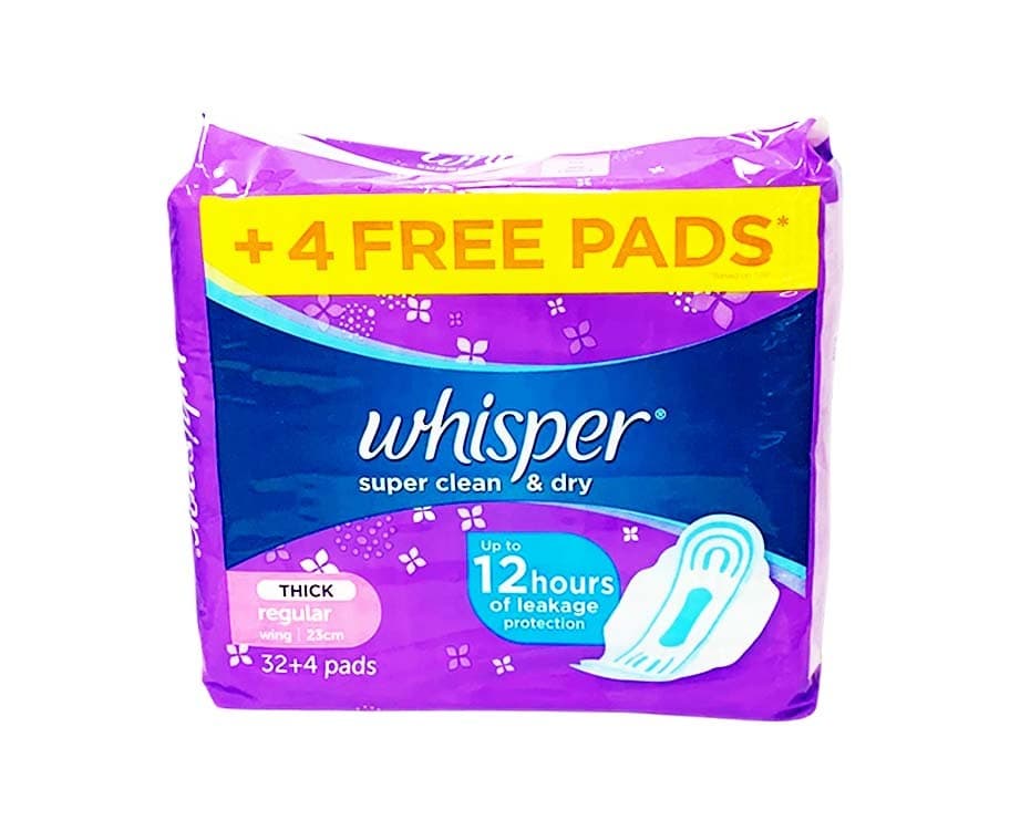 Whisper Super Clean & Dry Thick Regular Wing 23cm 32+4 Pads