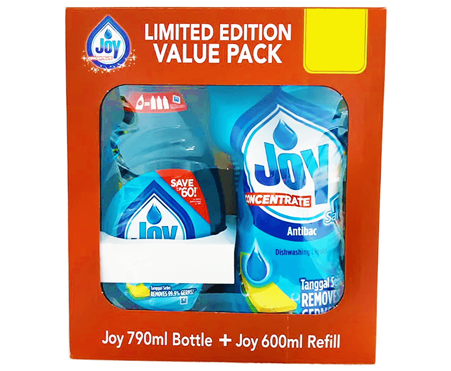 Joy Concentrate Limited Edition Value Pack Antibac Dishwashing Liquid Bottle 790mL + Joy Concentrate Antibac Dishwashing Liquid Refill 600mL