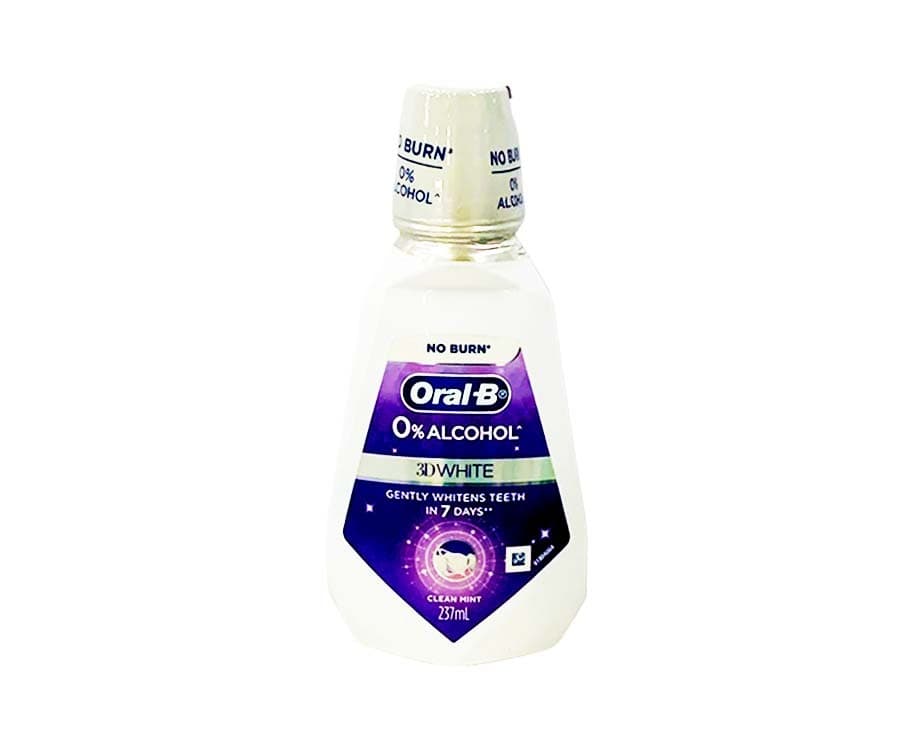 Oral-B No Burn 0% Alcohol 3D White Clean Mint Mouthwash 237mL