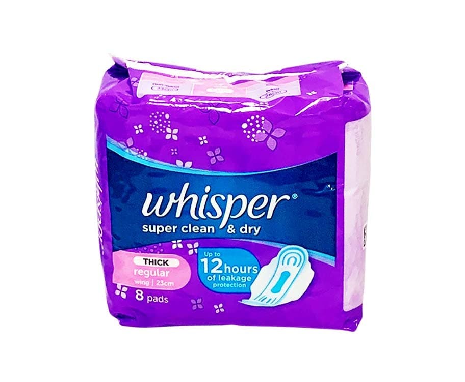 Whisper Super Clean & Dry Thick Regular Wing 23cm 8 Pads