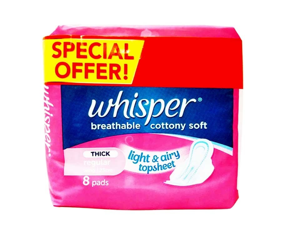 Whisper Breathable Cottony Soft Thick Regular Wing (23cm) 8 Pads