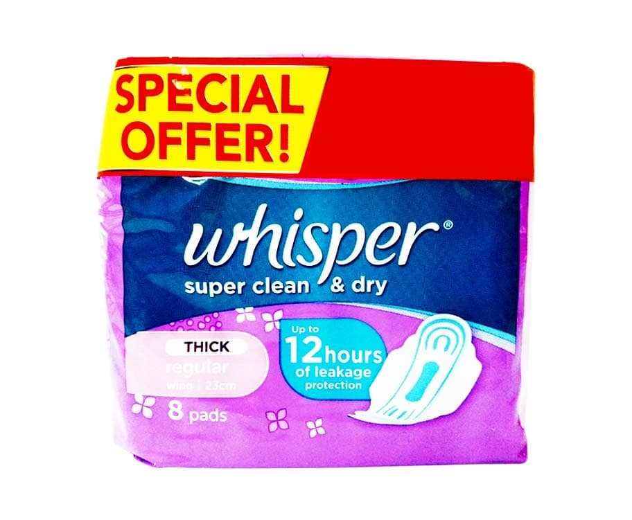 Whisper Super Clean & Dry Thick Regular Wing (23cm) 8 Pads