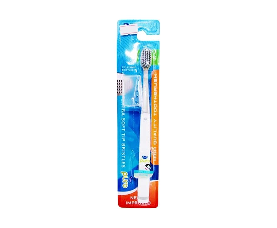Yoltz Puro Oral Care Toothbrush Twisted Bristles Ultra Soft Tip Bristles Grey 1 Piece