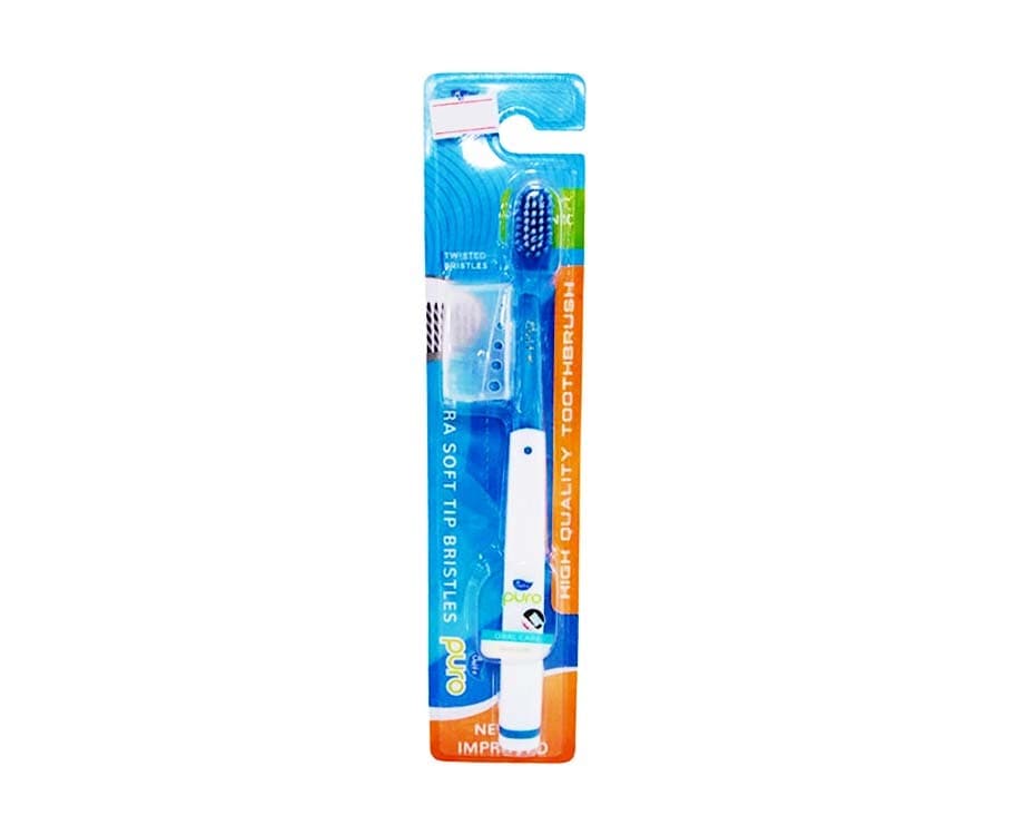 Yoltz Puro Oral Care Toothbrush Twisted Bristles Ultra Soft Tip Bristles Blue 1 Piece