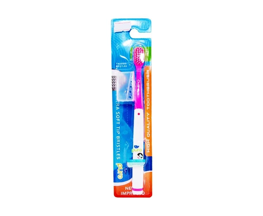Yoltz Puro Oral Care Toothbrush Twisted Bristles Ultra Soft Tip Bristles Pink 1 Piece