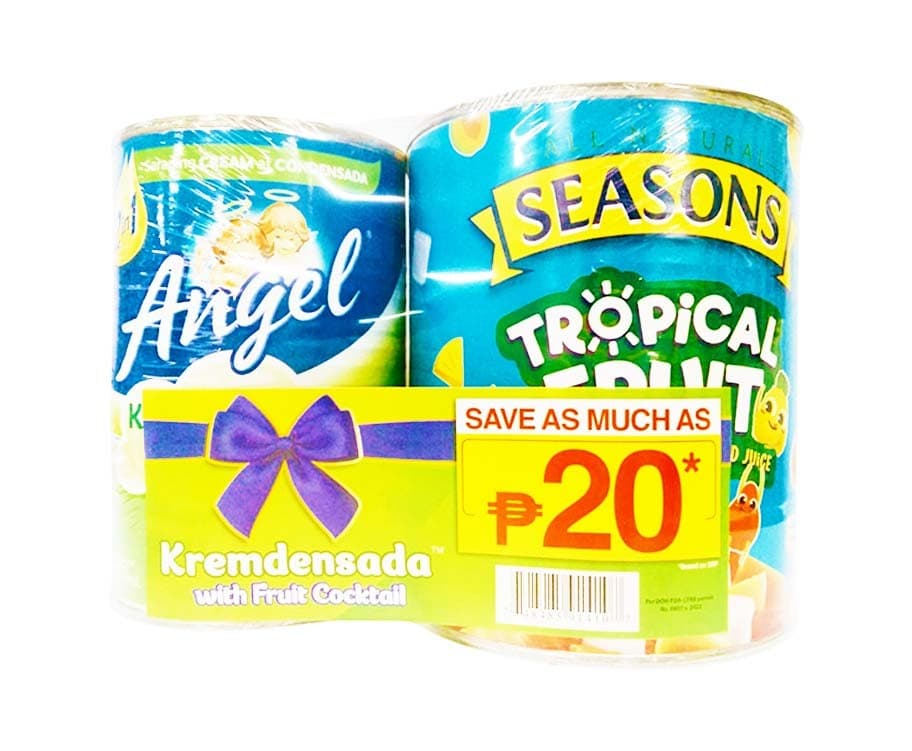 Seasons All Natural Tropical Fruit in Naturally Sweetened Juice 822g + Angel Kremdensada 410mL
