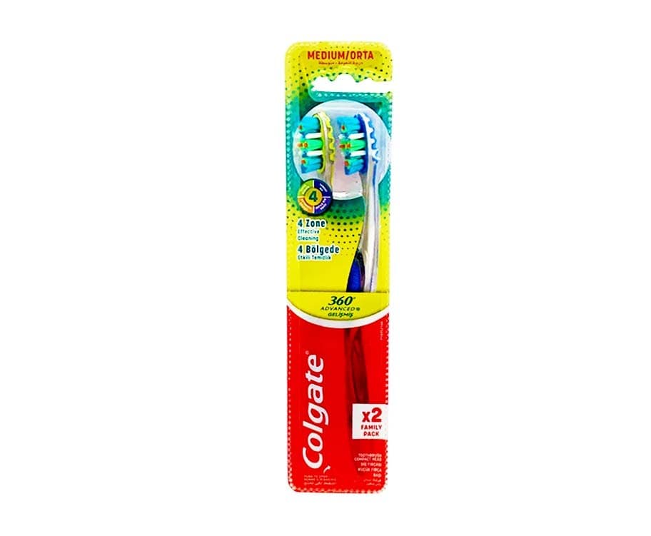 Colgate 360° Advanced 4 Zone Effective Cleaning Medium Soft Toothbrush 2 Pieces