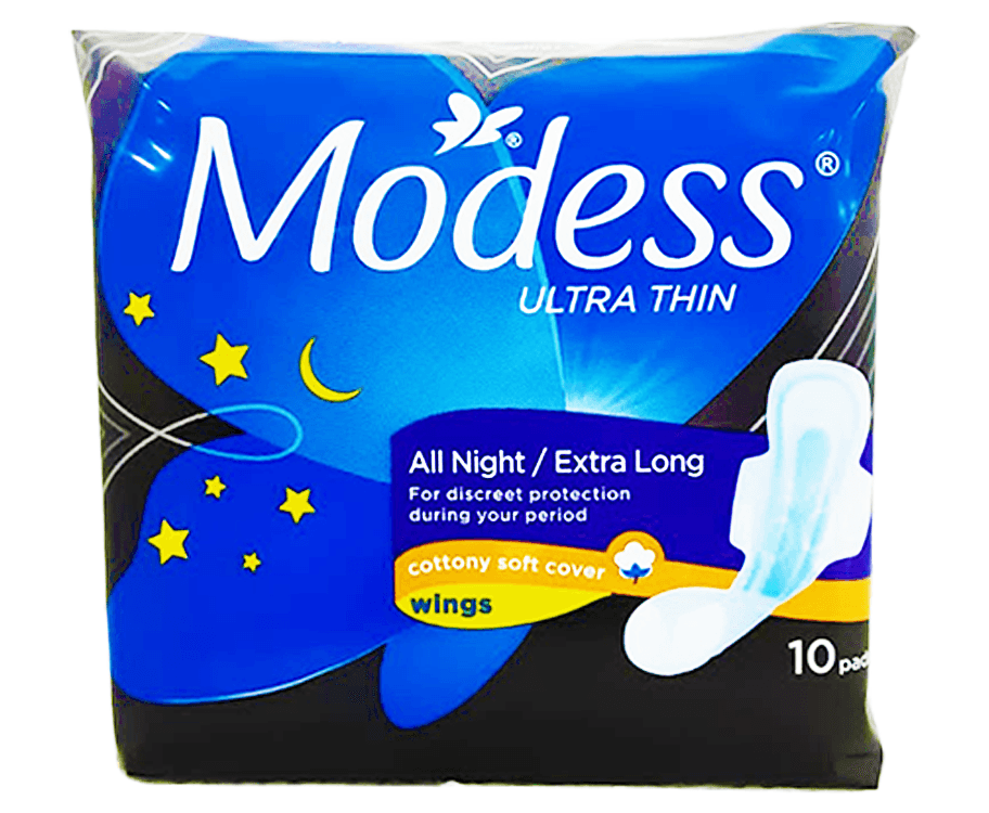 Modess Ultra Thin All Night Cottony Soft Cover Wings 10 Pads