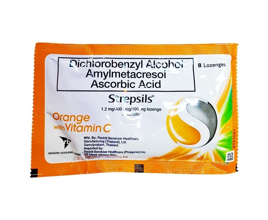 Strepsils Dichlorobenzyl Alcohol Amylmetacresol Ascorbic Acid Orange with Vitamin C 8 Lozenges