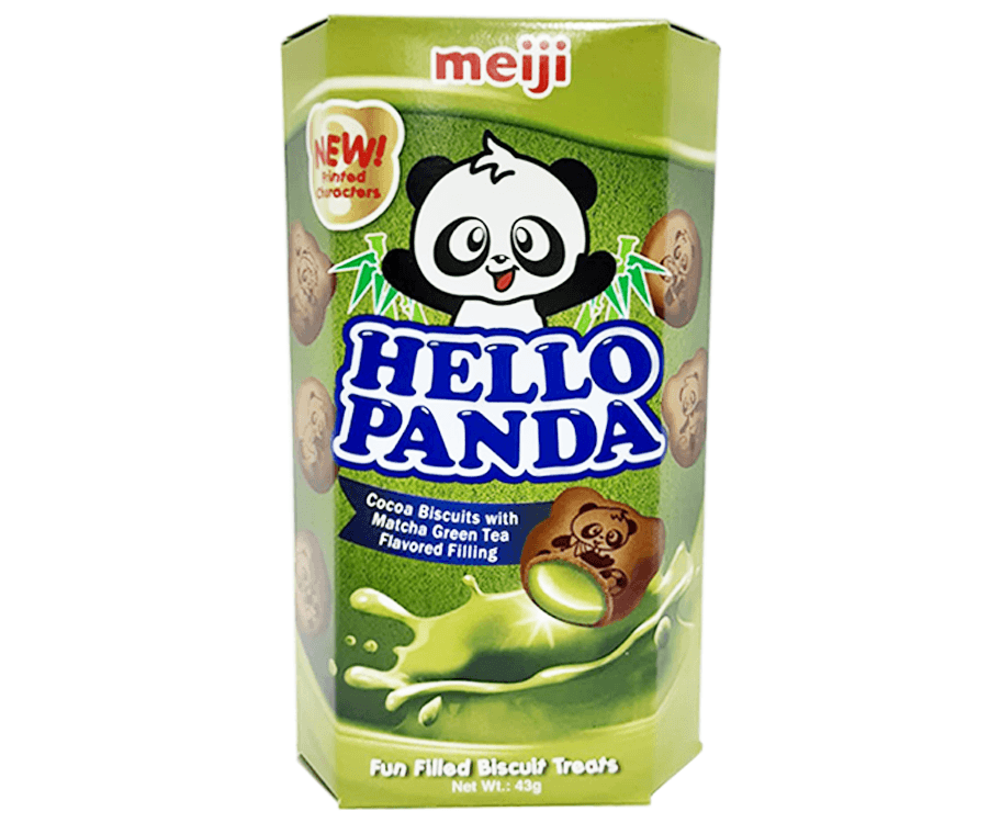 Meiji Hello Panda Cocoa Biscuits with Matcha Green Tea Flavored Filling 43g