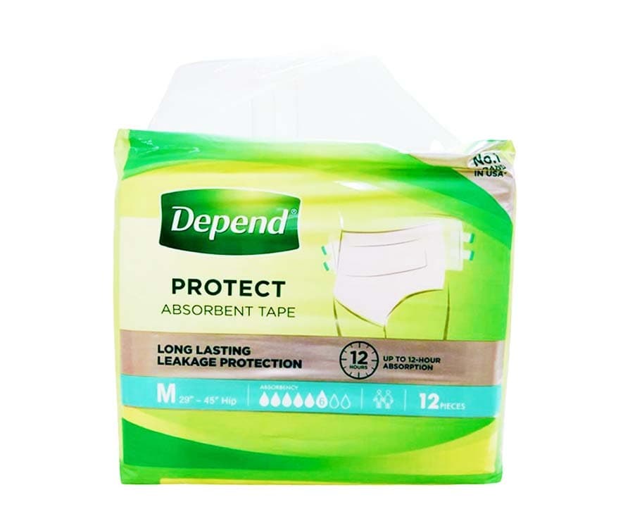 Depend Protect Absorbent Tape Medium 29"-45" Hip 12 Pieces