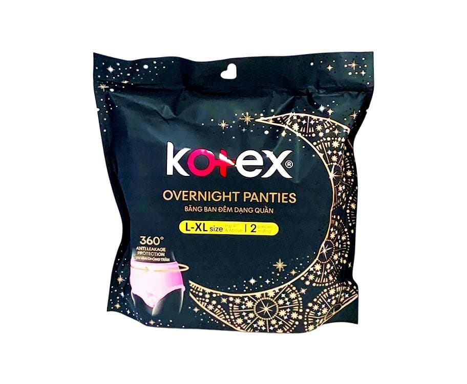 Kotex Overnight Panties L-XL Hip 41" & Above Size 2 Pieces